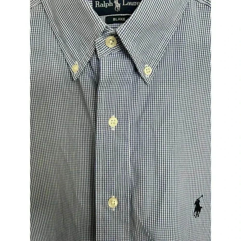 Ralph Lauren Blake Blue Cotton Micro-check Pony Logo Button Down Shirt Size L - Picture 8 of 13